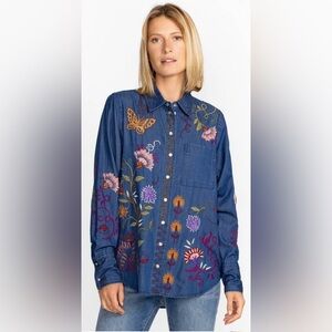 Johnny Was Toni Relaxed Denim Pocket Shirt XXS